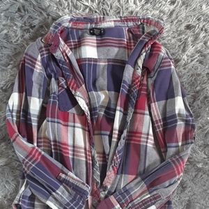 Red, white, and blue plaid flannel